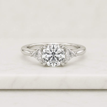 Round Diamond Engagement Ring, Trilogy Diamond Genuine Lab Grown Ring, Three Stone Milgrain Anniversary Ring, 14K Gold Bypass Setting Ring
