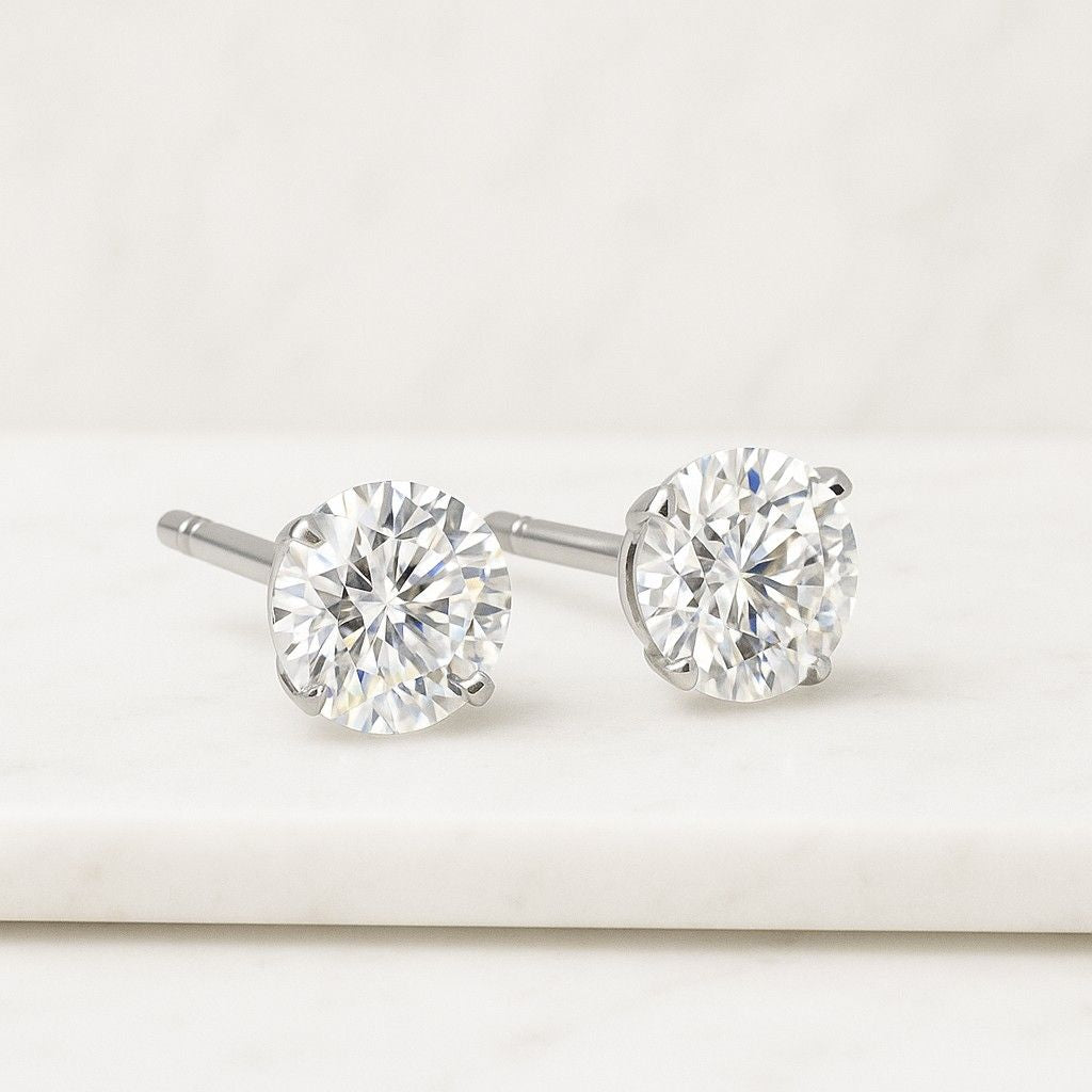 Round Cut Earth Mined Diamond Drop Stud Earrings Heart Shape Round Diamond Wedding Earrings Bridal Earrings Gift For Love