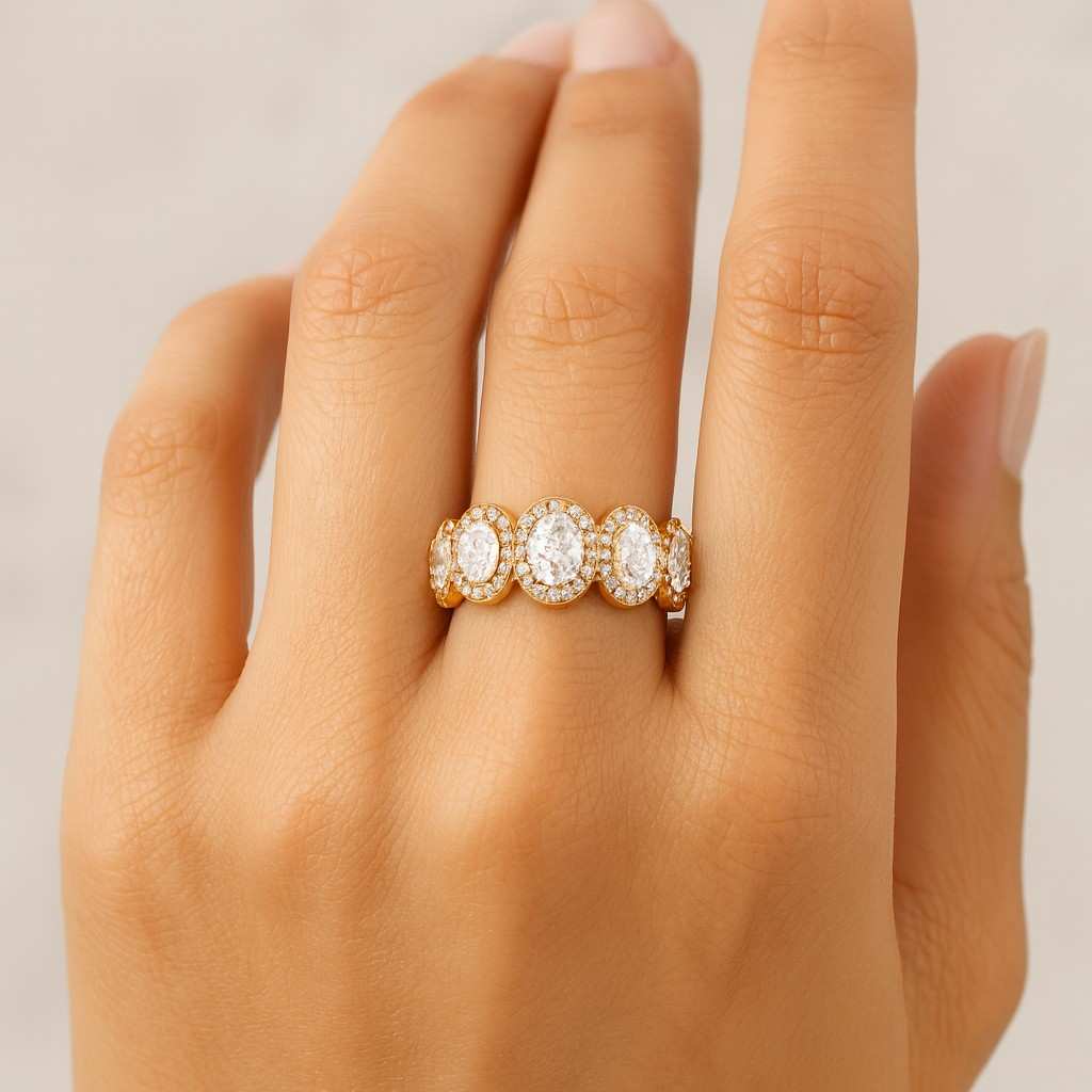 Round Cut Lab Diamond Proposal Band Full Eternity Anniversary Band 18K Solid White Gold Engagement Ring