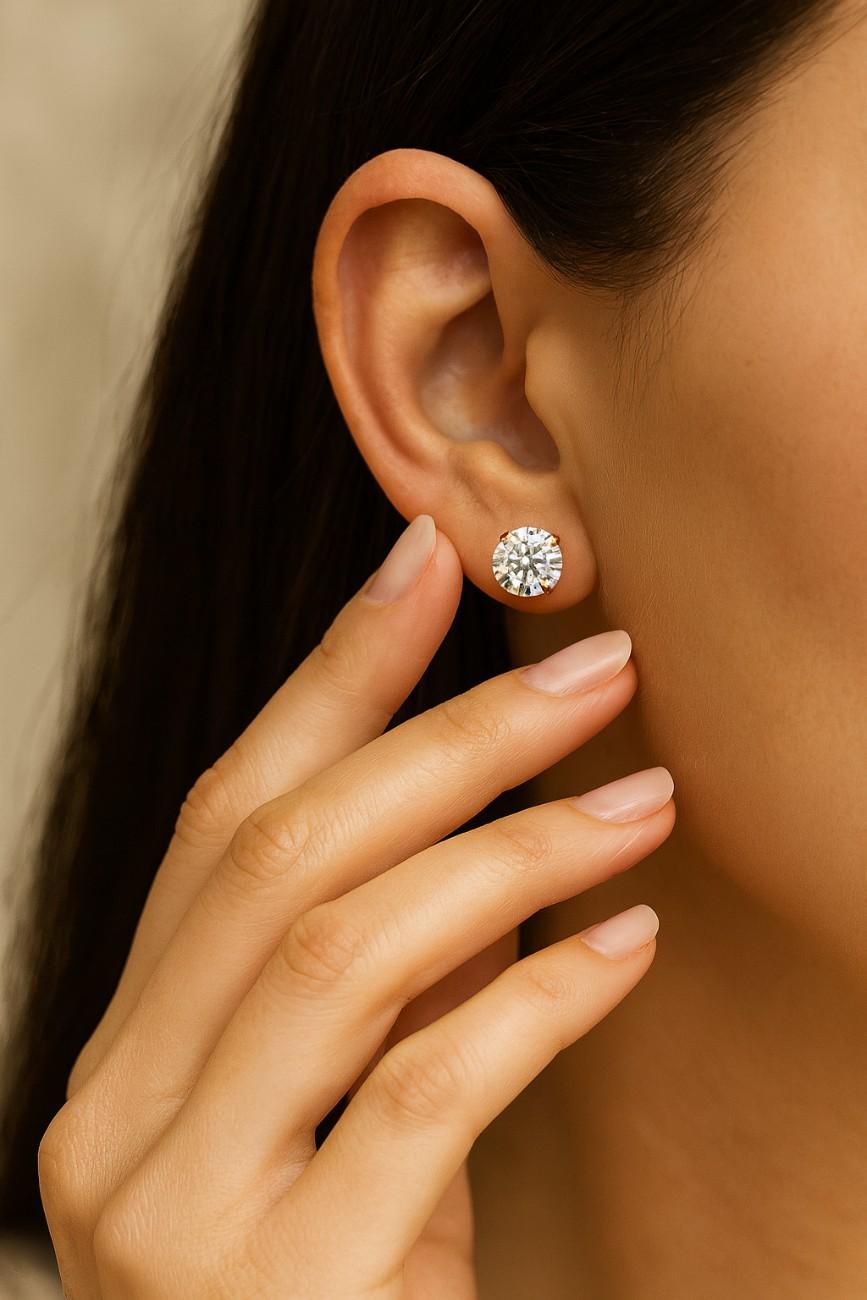 Round Lab Grown Diamond Hoop Earrings 14K18K Solid White Gold Round Cut Diamond Huggies Dainty Earrings