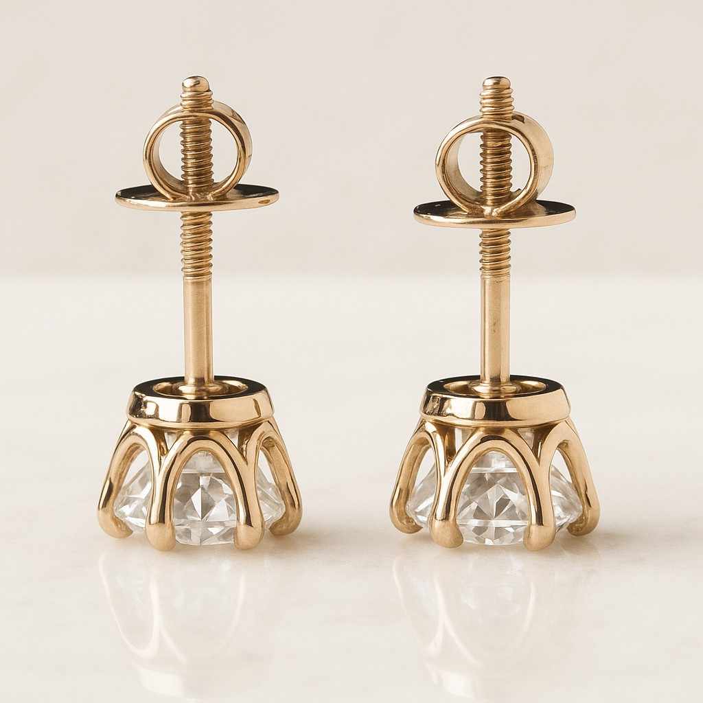 Round Cut Lab Grown Diamond Studs 14k White Gold Screw Back Earrings