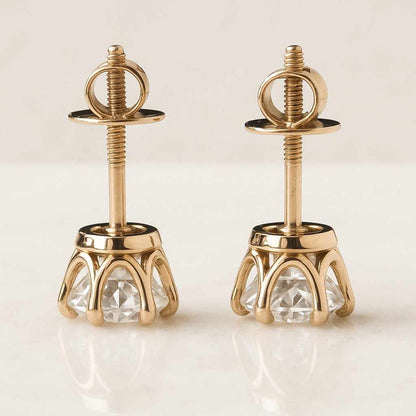 Round Cut Lab Grown Diamond Studs 14k White Gold Screw Back Earrings