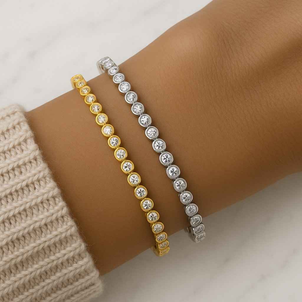 Round Cut Lab Grown Diamond Tennis Bracelet Bezel Set Diamond Bridal Bracelet For Wedding Gift