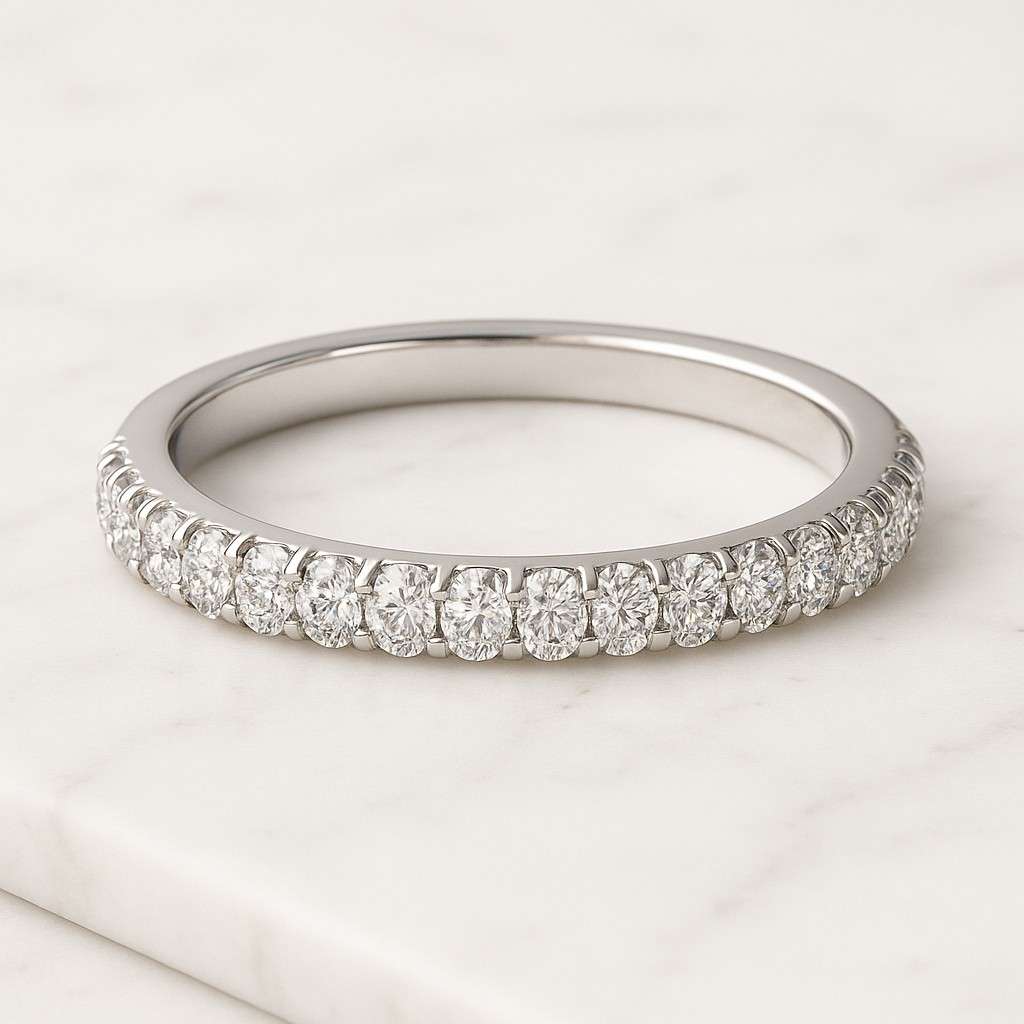 Round Cut Matching Half Eternity Band Round Cut Moissanite Diamond 14KT Solid White Gold Stacking Band