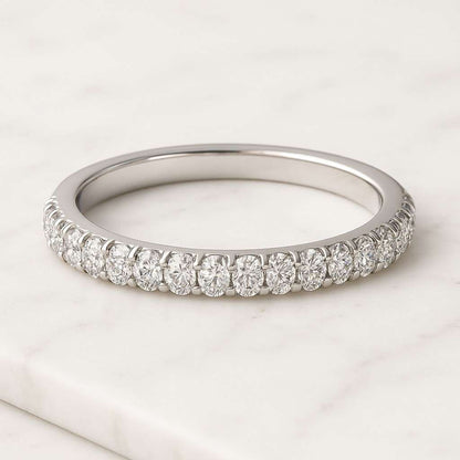 Round Cut Matching Half Eternity Band Round Cut Moissanite Diamond 14KT Solid White Gold Stacking Band