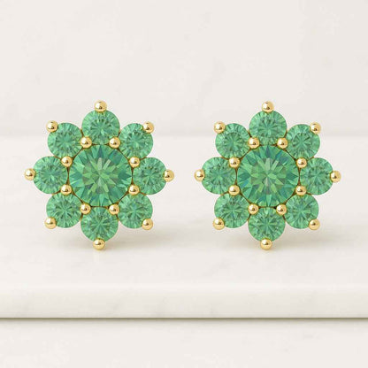 Round Cut Minimalist Floral Earrings 14K Lab Grown Diamond Flower Studs