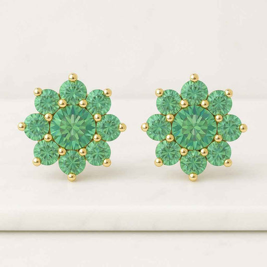 Round Cut Minimalist Floral Earrings 14K Lab Grown Diamond Flower Studs