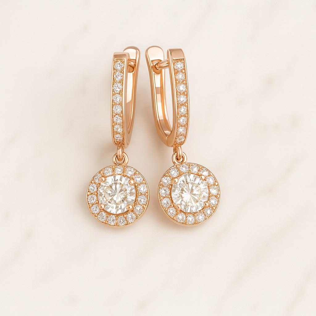 Moissanite Drop Earrings Round Cut Halo Dangle  925 Silver 18K Gold Plated Hypoallergenic Gift for Her  Sparkly Statement Jewelry
