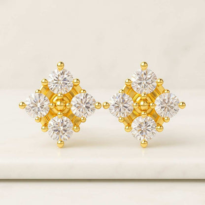 Round Cut Natural Diamond Floral Ring 14K Solid Gold Cluster Ring For Women