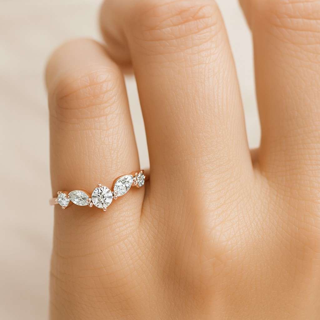 Round Diamond Curved Wedding Band for Engagement Ring Lab Grown Diamond Band for Her Matching Stackable Band Anniversary Gift for Women