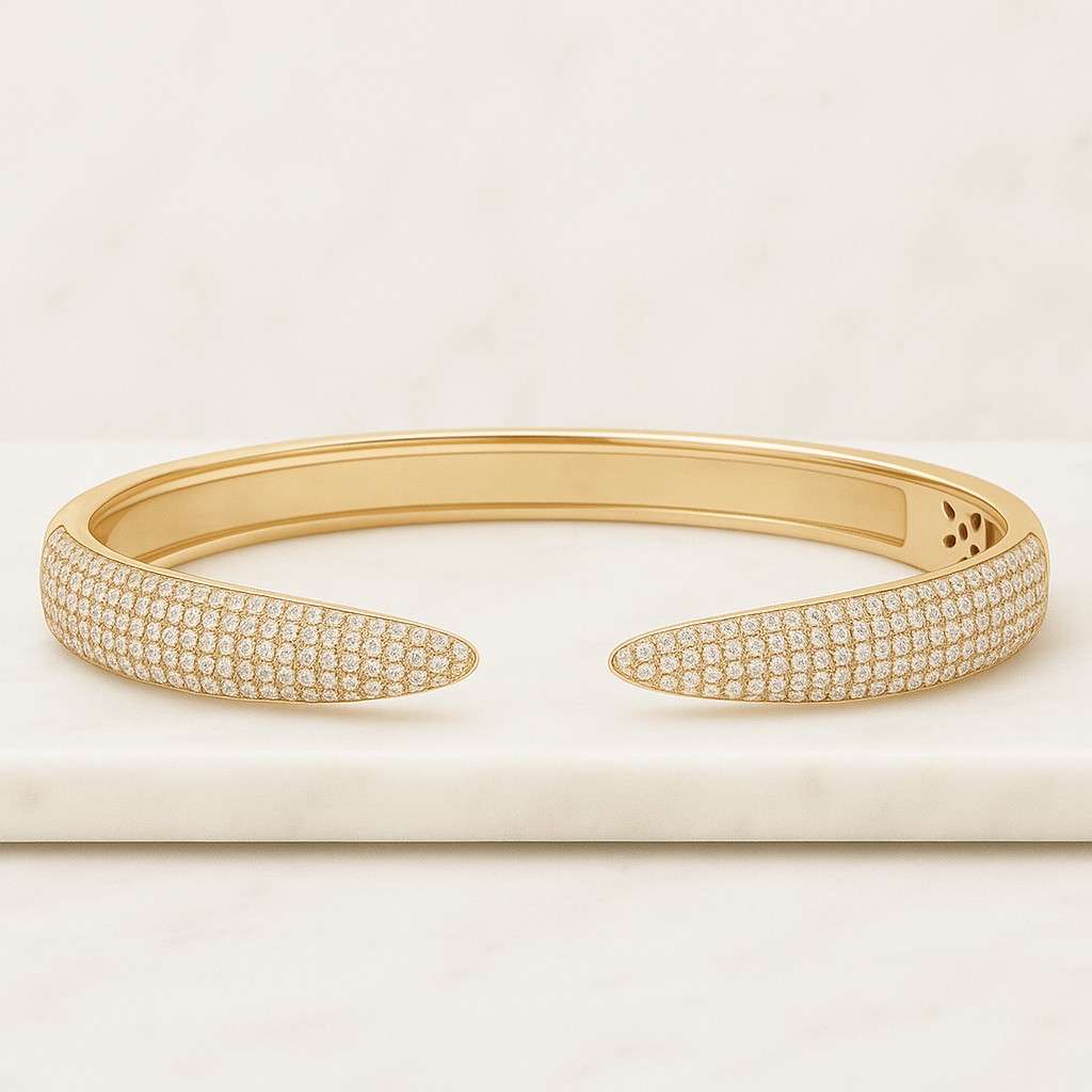 Half Eternity Bangle In 18K White Gold Gift For Love Flush Setting Wedding Bangle Bracelet