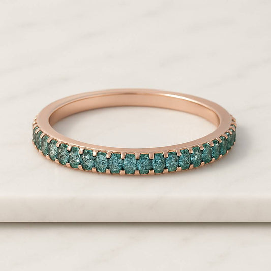 14k White Gold Rings for Women Diamond Cluster Ring Emerald Wedding Band,Round Cut Green Pave Set Eternity Band