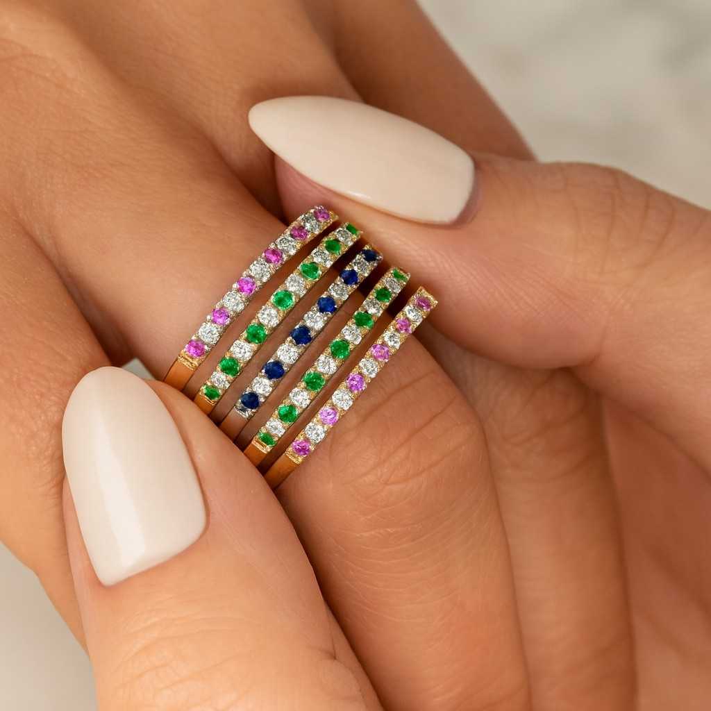 Round Lab Diamond Band Full Eternity Stackable Rings Moissanite Diamond Wedding Rings