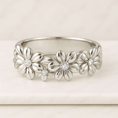 Flower Halo Diamond Ring, Halo Round Brilliant Cut Diamond Engagement Ring Womens Cuff Stacking Ring Round Cut Diamodn Band Bypass Setting Ring Everyday Ring