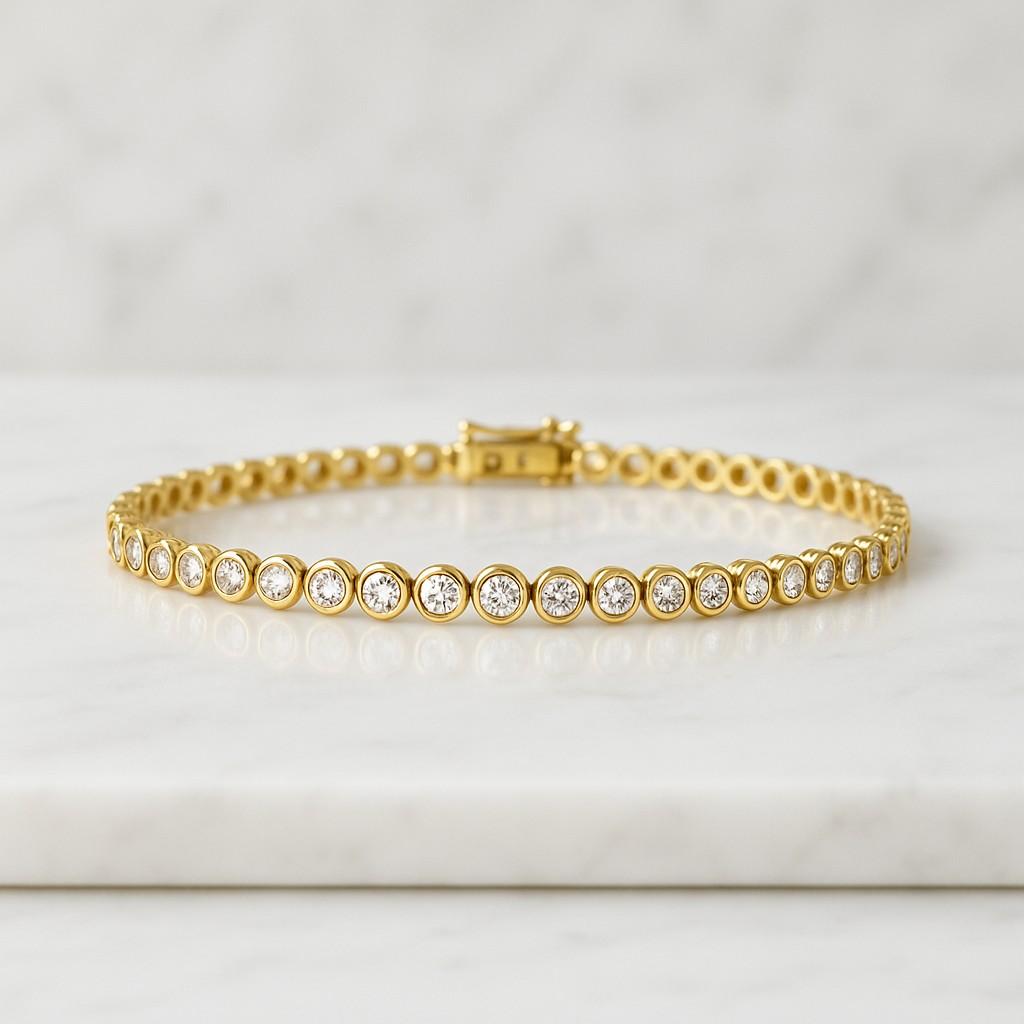 14K Solid Gold Bezel Set Lab Diamond Tennis Bracelet Bezel Diamond bracelet in 14K White Gold