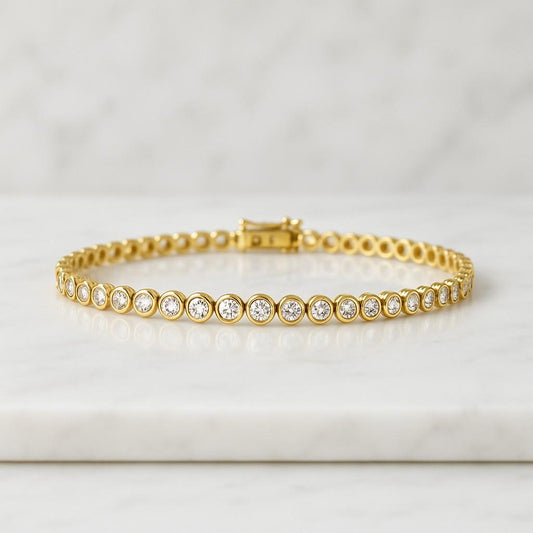 14K Solid Gold Bezel Set Lab Diamond Tennis Bracelet Bezel Diamond bracelet in 14K White Gold