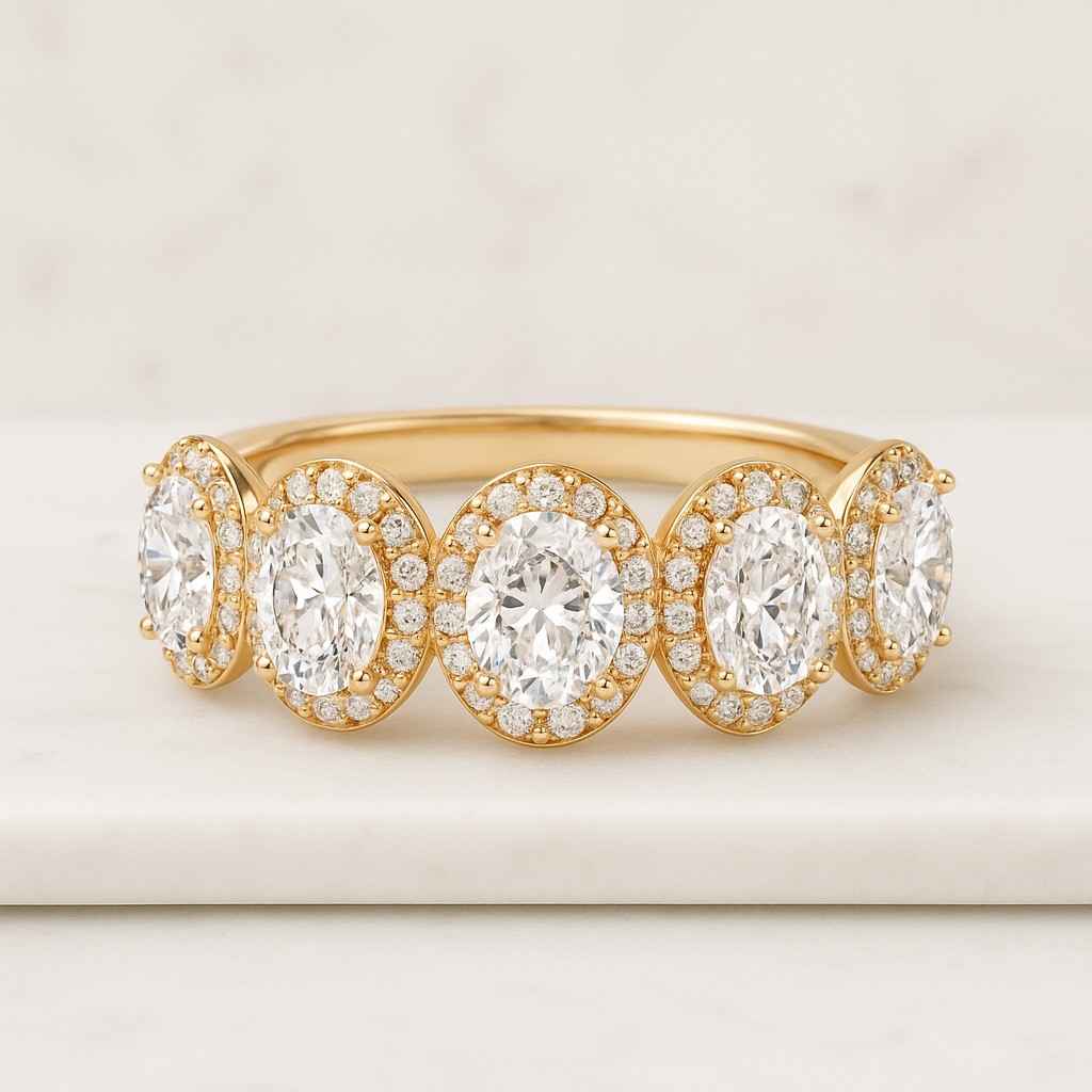 Round Lab Grown Diamond Band Round Diamond Wedding Band 14K Gold Lab Diamond Unique 3 Side Pave Full Eternity Band