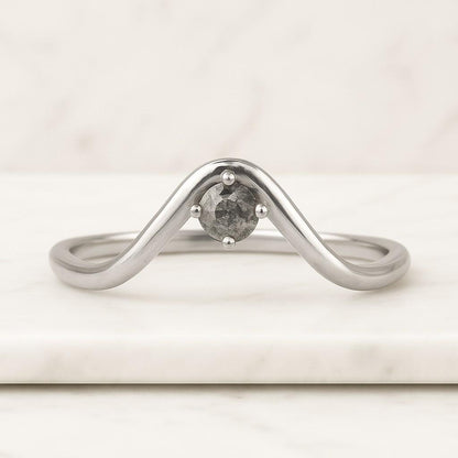 Chevron Curve Ring 14k Gold Wedding Band with Pave round moissanite Stackable Contour Ring for Women