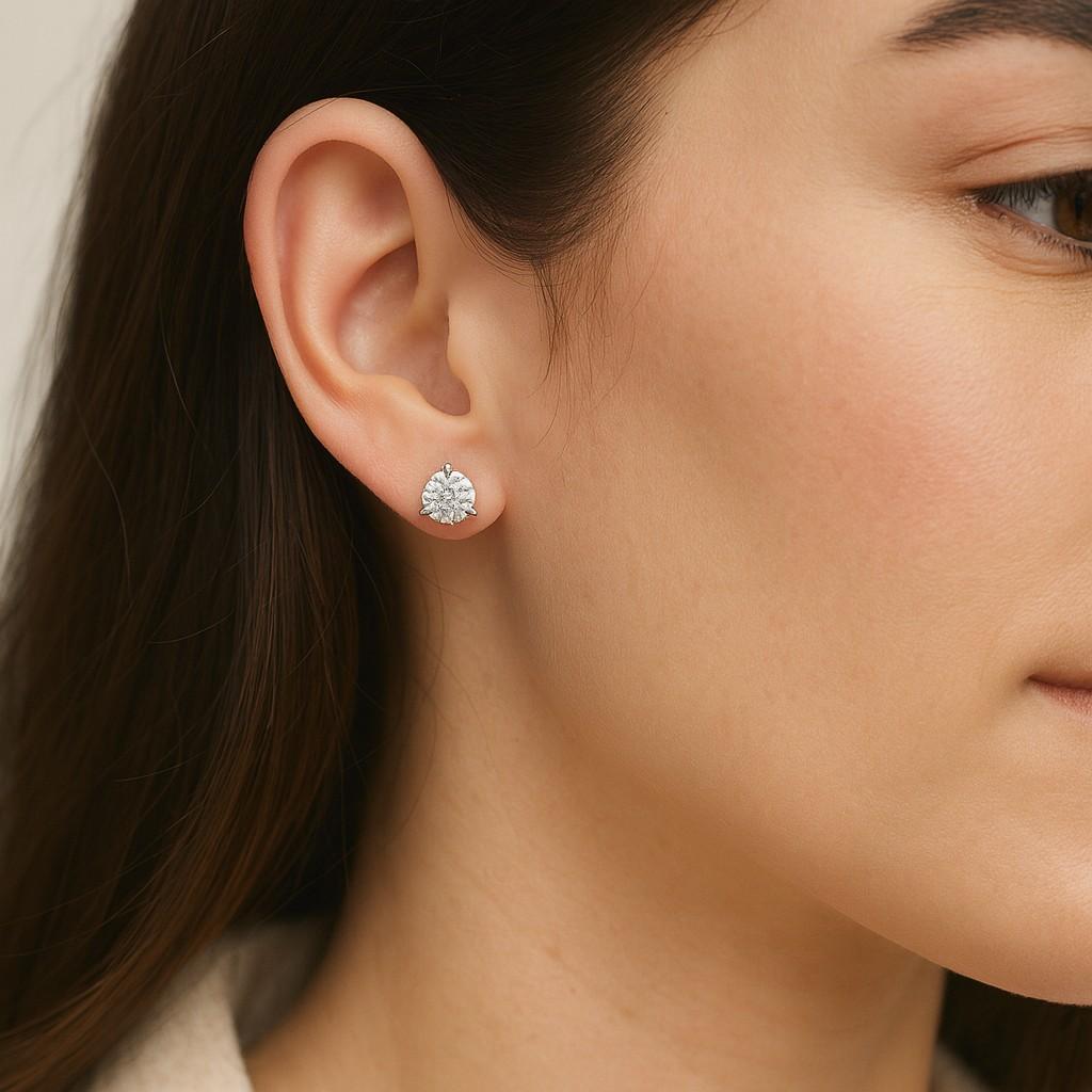 Round Cut Lab Diamond Stud Earrings 14K White Gold Diamond Push Back Earrings 6 Prong Solitaire Lab Grown Diamond Earrings