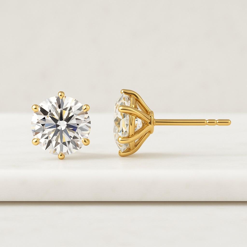 Round Hearts and Arrows Cut Colorless Moissanite Stud Earrings Wedding Earrings