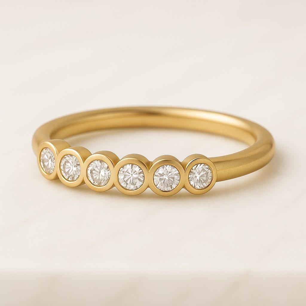 Round Moissanite Diamond Wedding Band Half Eternity Bezel Set Round Stacking Matching Band