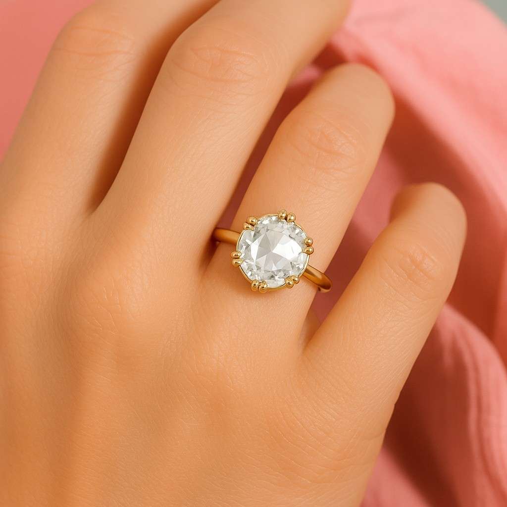 Round Rose Cut Diamond Ring Stackable Ring Engagement Band Gift