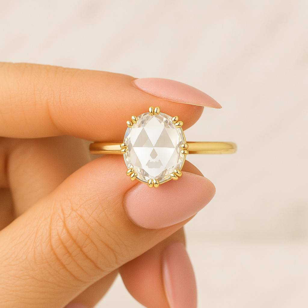 Round Rose Cut Diamond Wedding Band for Engagement Ring Graduated Lab Grown Diamonds