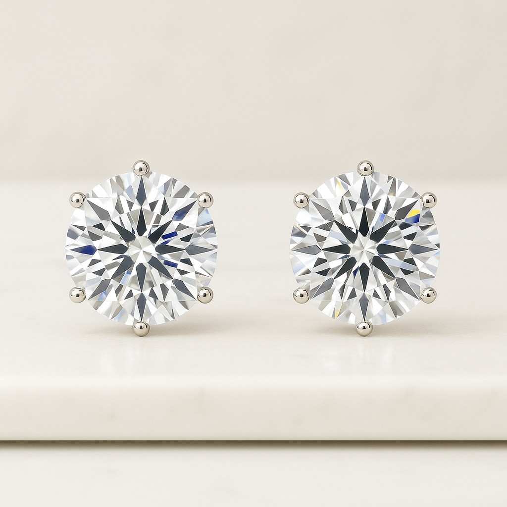 Round Lab Grown Diamond Stud Earrings, 0.61 TW Round Diamond Halo Earrings