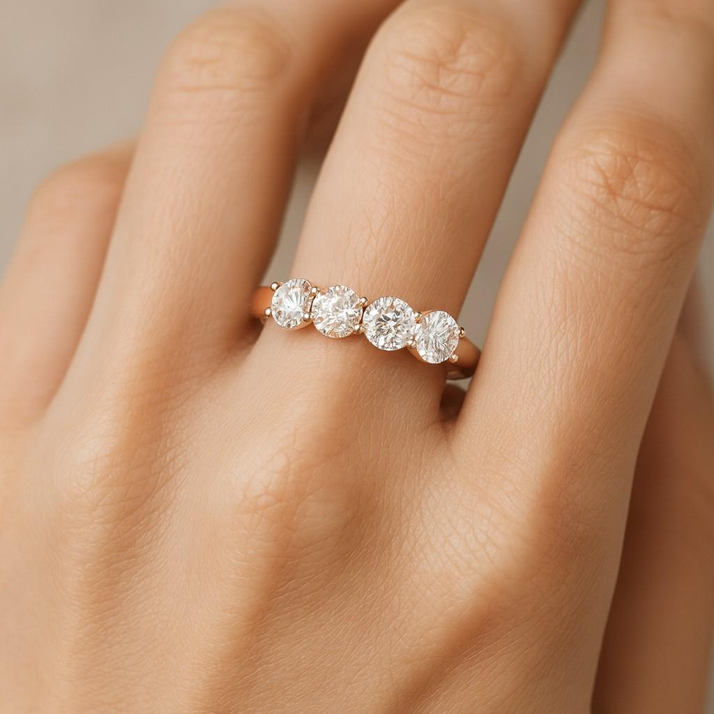 Round 5 Stone Diamond Ring Graduating Diamond Ring for Anniversary Gift for Women Round Cut Lab Diamond 5-Stone Band Elegant Tulip Basket Setting Band