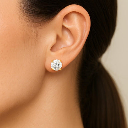 Round Brilliant Cut Cubic Zirconia Moissanite HPHT Diamond 4 Prong Stud Earrings Sterling Silver or Gold Made to Order