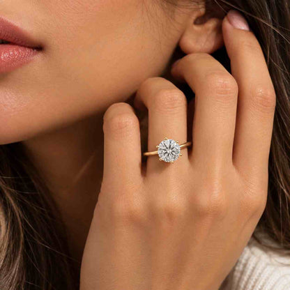 Round Brilliant IDEAL Cut Lab Grown Diamond Solitaire Engagement Ring, 