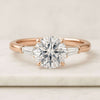 Round and Baguette Diamond Three Stone Ring in 14k Rose Gold