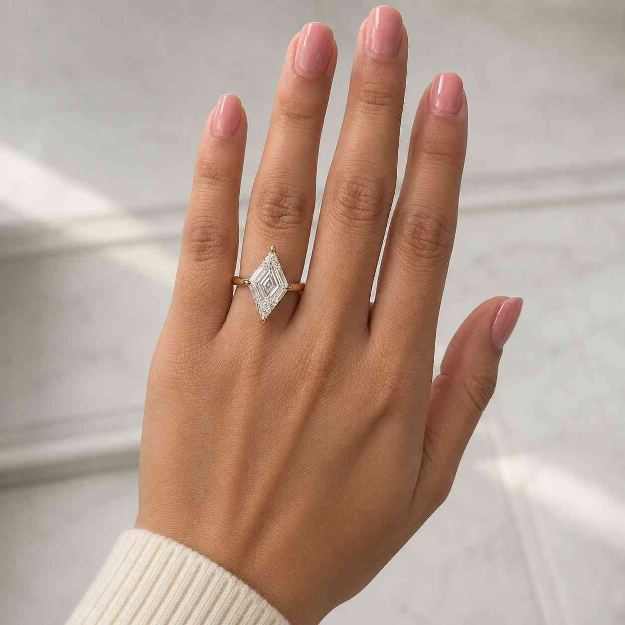Round Brilliant Lab Grown Diamond Engagement Ring, Yellow Gold Hidden Halo Pave Setting Band Ring, Proposal Ring For Women
