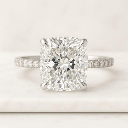 Round Brilliant Lab Grown Diamond Engagement Ring  Yellow Gold Pave Set Band Anniversary Gifts