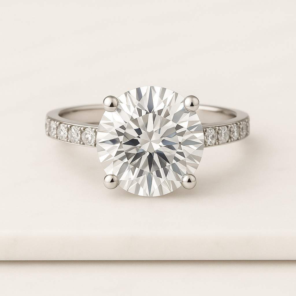 Round CVD Diamond, yellow Gold Promise Ring Gift for her