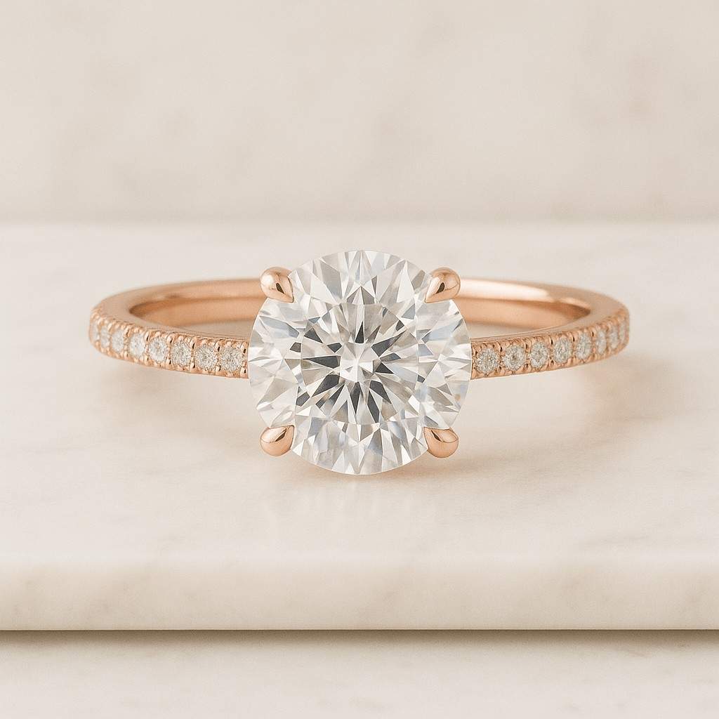 Round CZ Diamond Engagement Ring 14K White Gold Plated Round Diamond Ring Round Simulated Diamond Ring Pave Diamond Ring Anniversary Gift