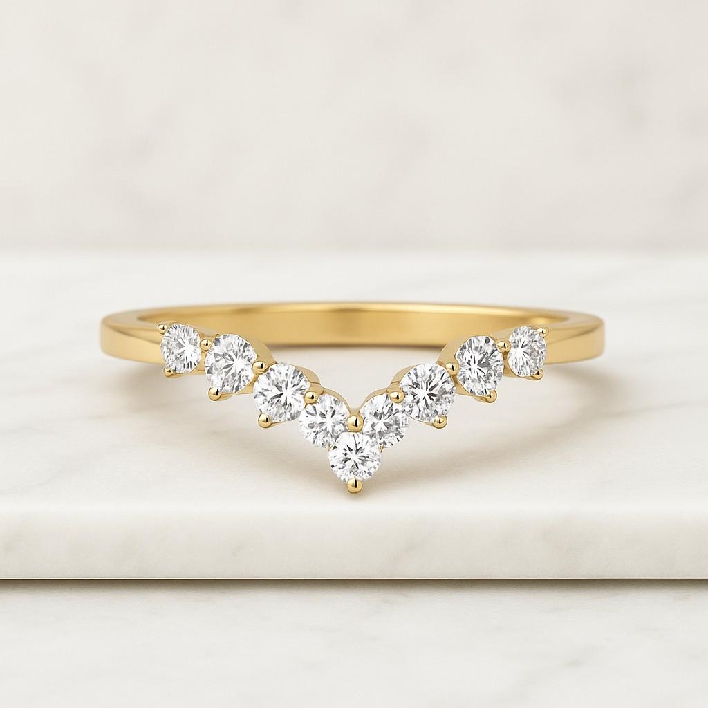 Round Colorless Moissanite Engagement Band, Curved Two Row Band