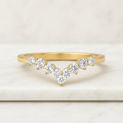 Round Colorless Moissanite Engagement Band, Curved Two Row Band