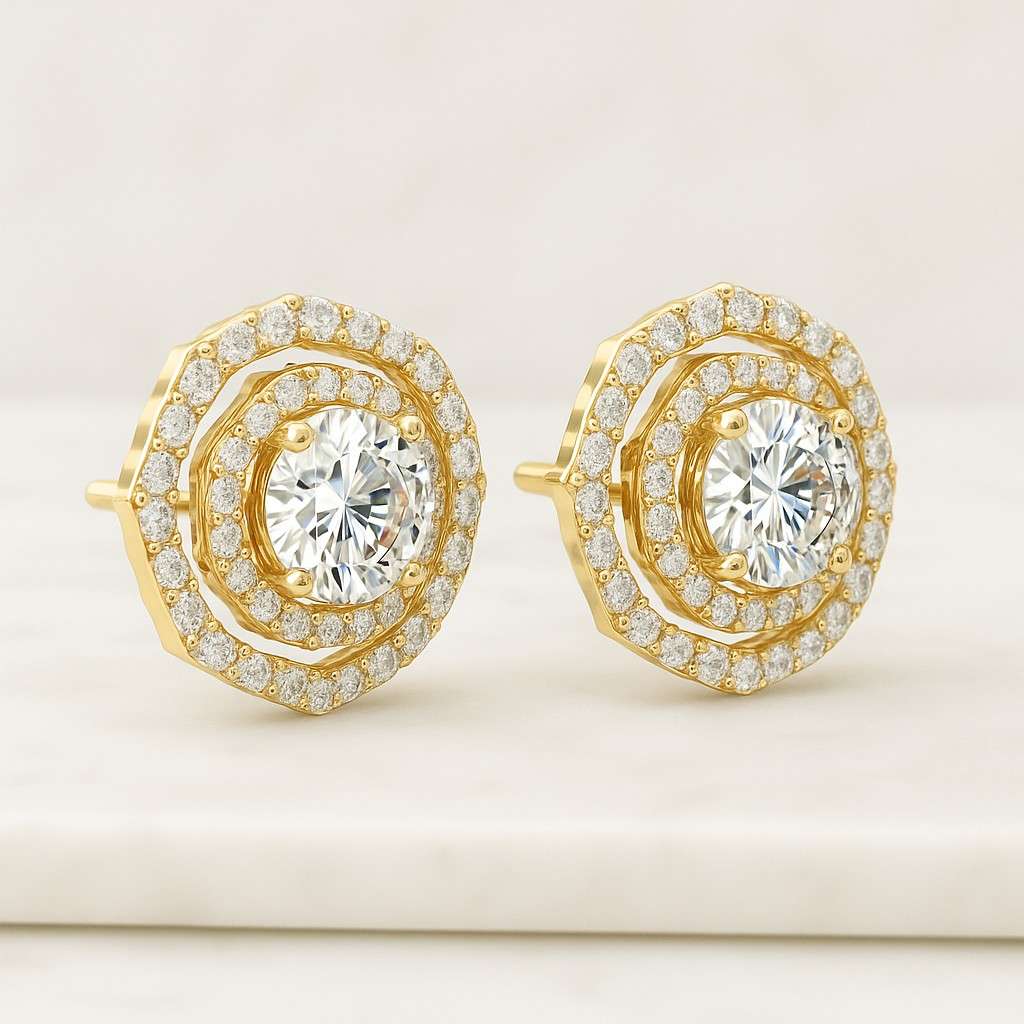 Round Cut CVD Diamond Bezel Set Stud Earrings  Lab Grown Diamond Solitaire Studs For Her  Conflict Free Diamond Everyday Earrings