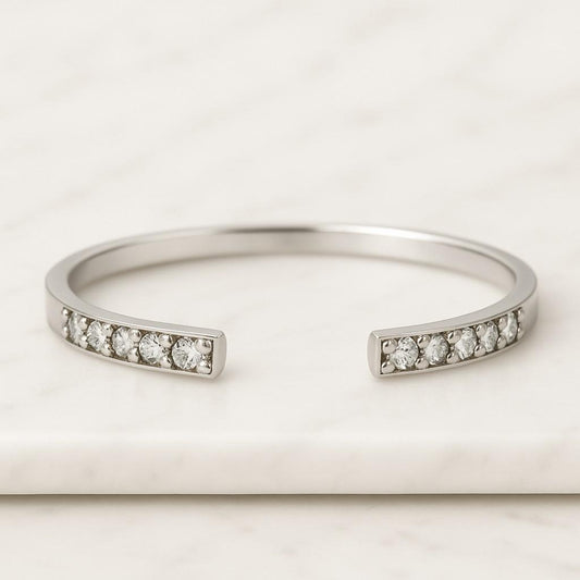 Round Cut CVD Diamond Open Cuff Ring Round Open Wedding Band 14K Yellow Gold Half Eternity Cuff Ring