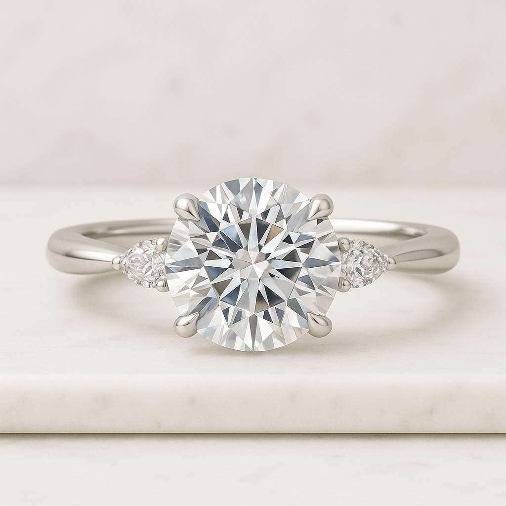 Round Cut Cathedral Engagement Ring Lab Grown Diamond Solitaire Engagement Ring