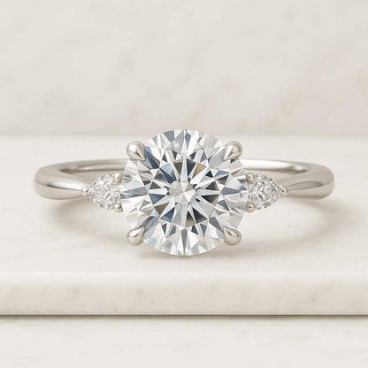 Round Cut Cathedral Engagement Ring Lab Grown Diamond Solitaire Engagement Ring