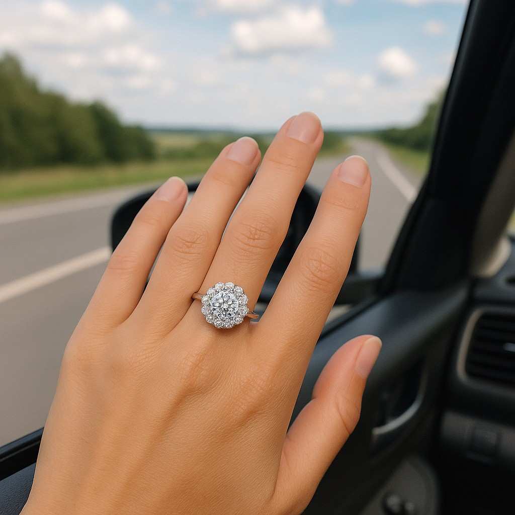 Round Cut Cathedral Engagement Ring, Lab Grown Diamond or Moissanite