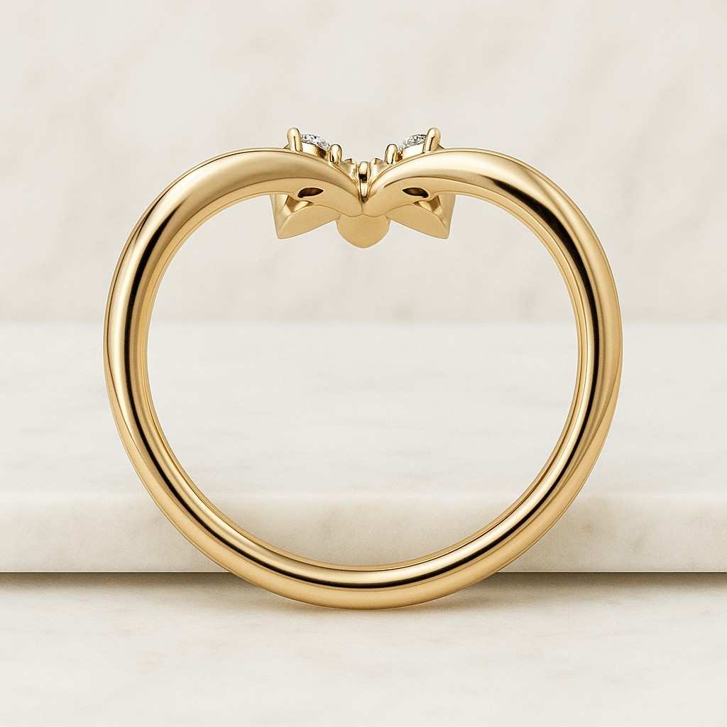 Round Cut Colorless Diamond Wedding Band Unique Trilogy Engagement Ring Modern Dome Style Curved Band Three Stone Ring In 14K Gold