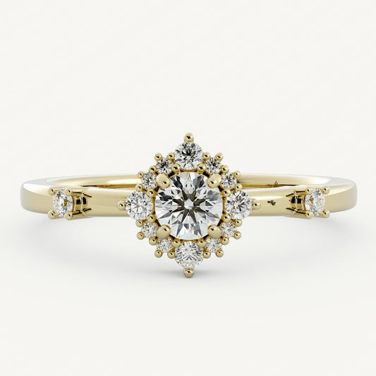 Round Cut Colorless Moissanite Cluster Halo Engagement Ring