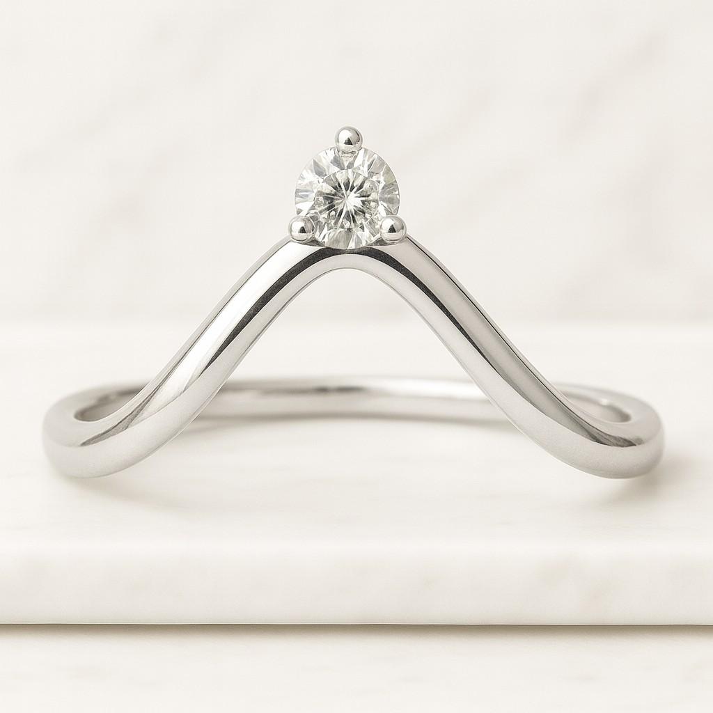 Round Cut Colorless Moissanite Engagement Band Curved Two Row Band