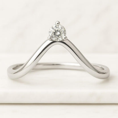 Round Cut Colorless Moissanite Engagement Band Curved Two Row Band