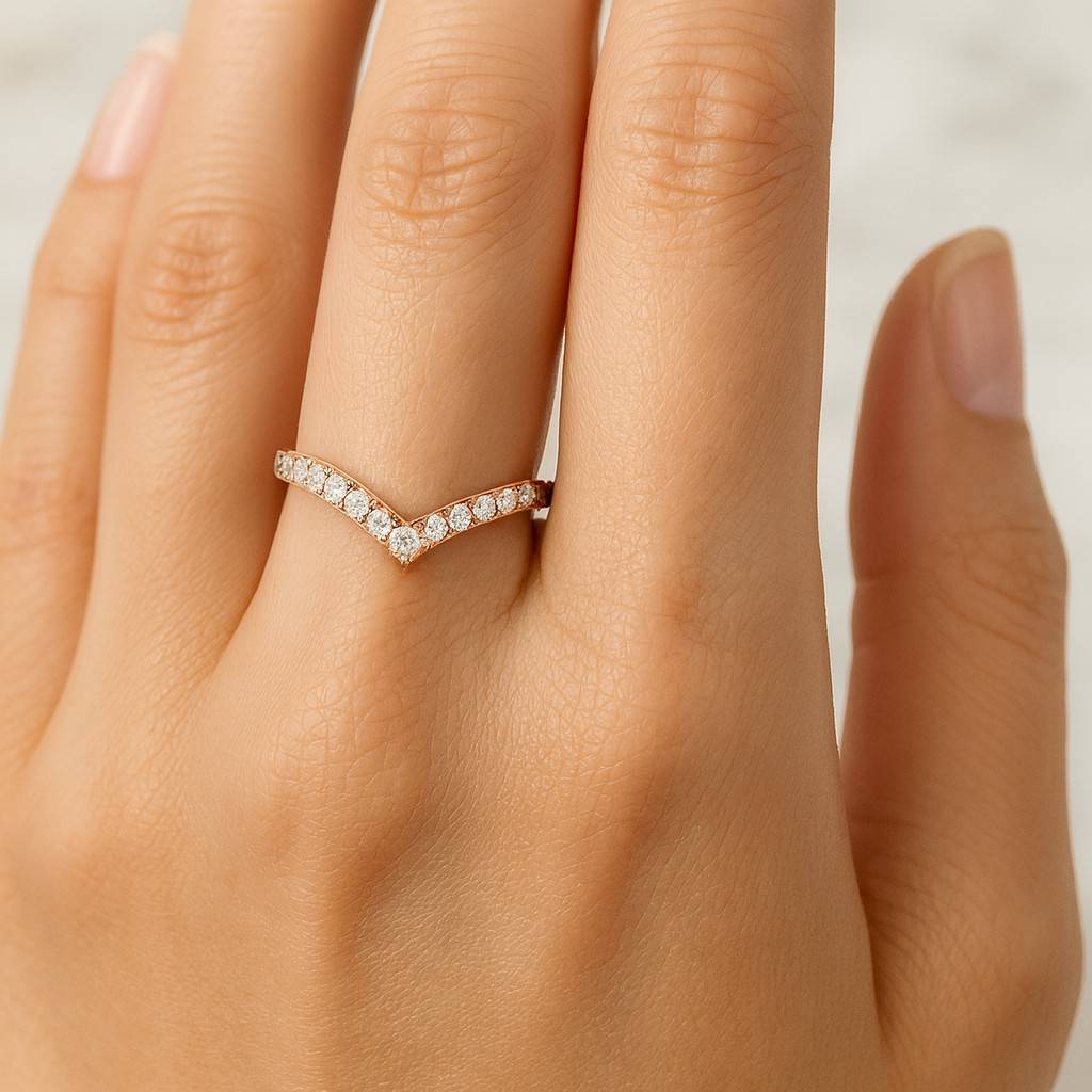 Round Cut Colorless Moissanite Engagement Band Curved Two Row Band, Round Stackable Half Eternity Band