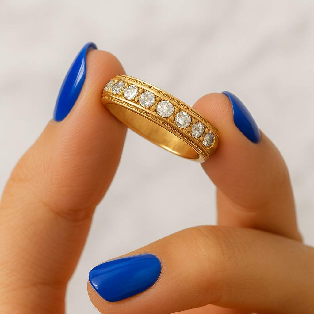 Full Eternity Stackable Micro Pave Engagement Band Round Cut Colorless Moissanite Wedding Ring