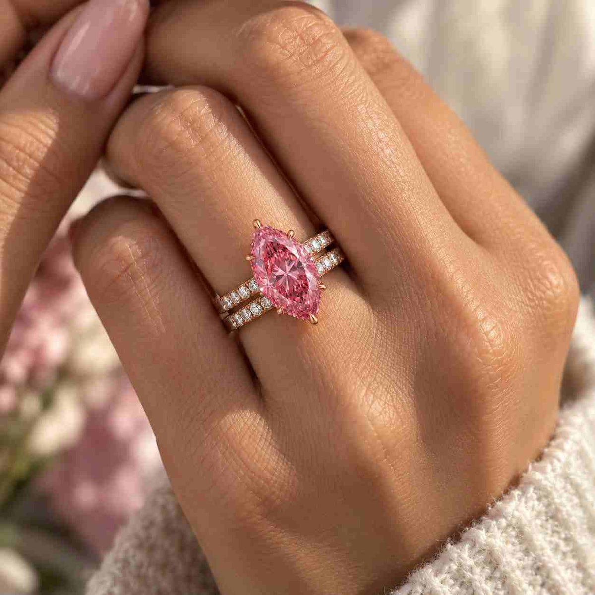 round cut curved band lab grown diamond engagement ring with side pave diamonds | stackable | igi certified | gift for her

